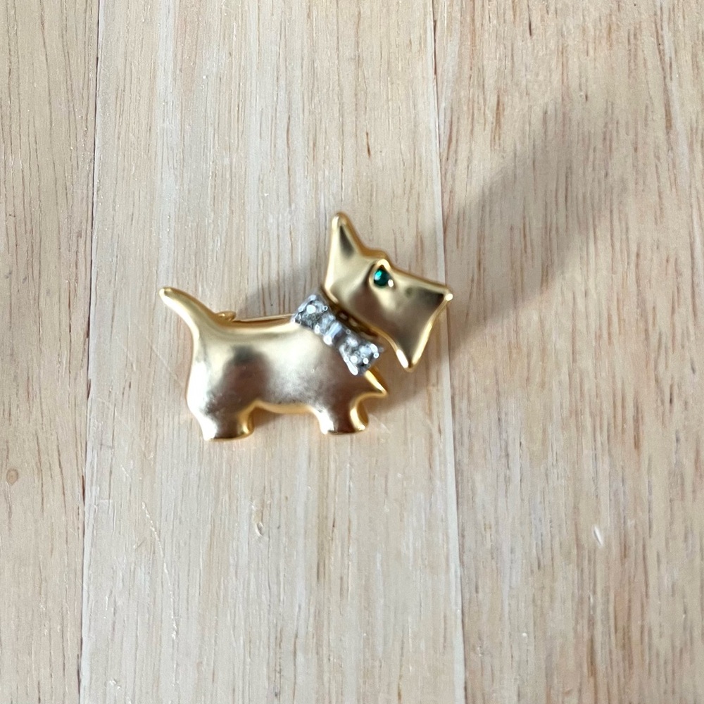 Vintage Gold Scottie Dog Brooch with Rhinestone Collar